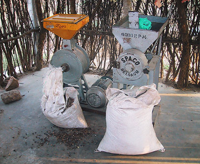 Machine used to grind neem seeds to make neem solution. Women grind neem not only for use in Punukula but also have a business providing it to other villages.